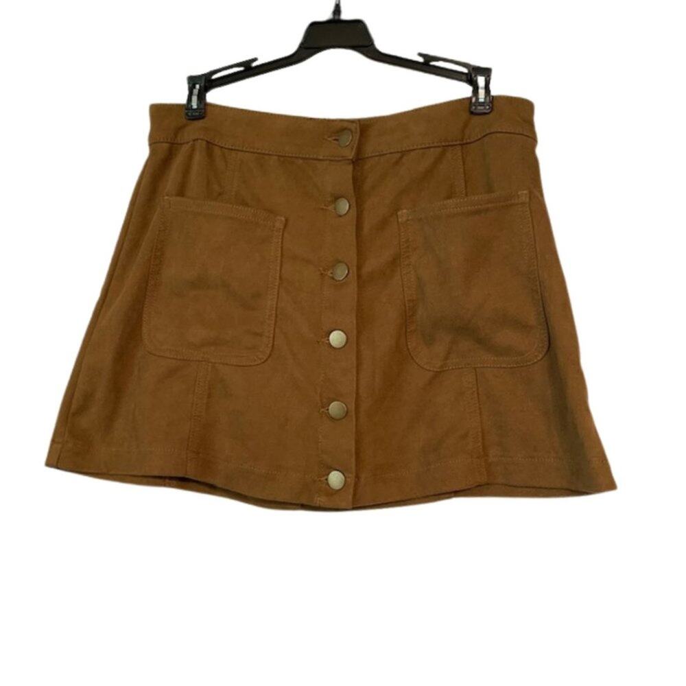 ALTAR'D STATE Carmel Button Up Faux Suede Pockets Mini Skirt | S